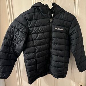 Columbia Powder Lite black hooded jacket.